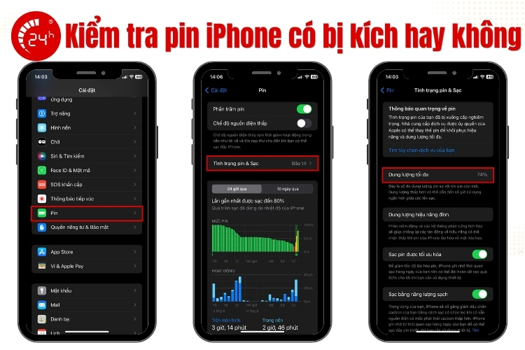 Check pin iPhone bị kích trong cài đặt