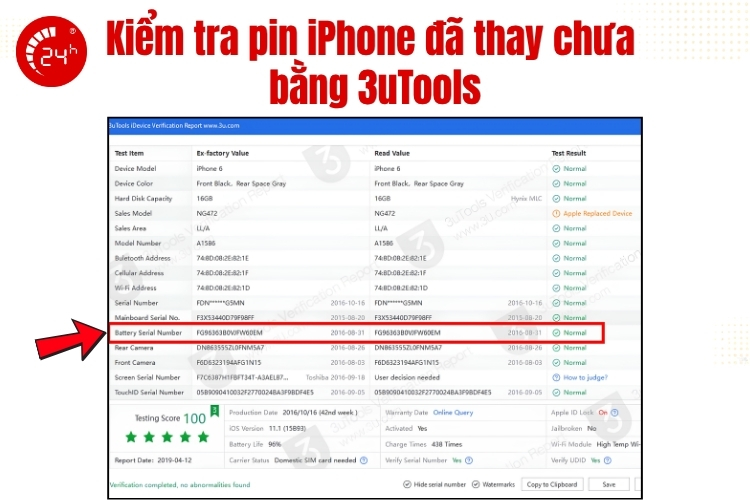 Check pin iPhone cũ còn zin không qua 3uTools B4