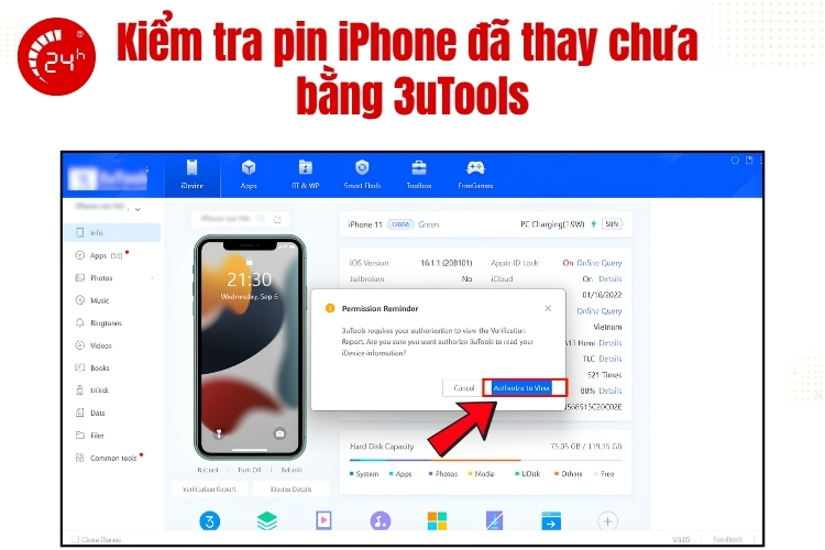 Check pin iPhone đã thay chưa qua 3uTools B3