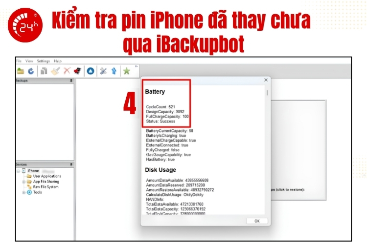 Check pin iPhone đã thay hay chưa bằng iBackupbot B3