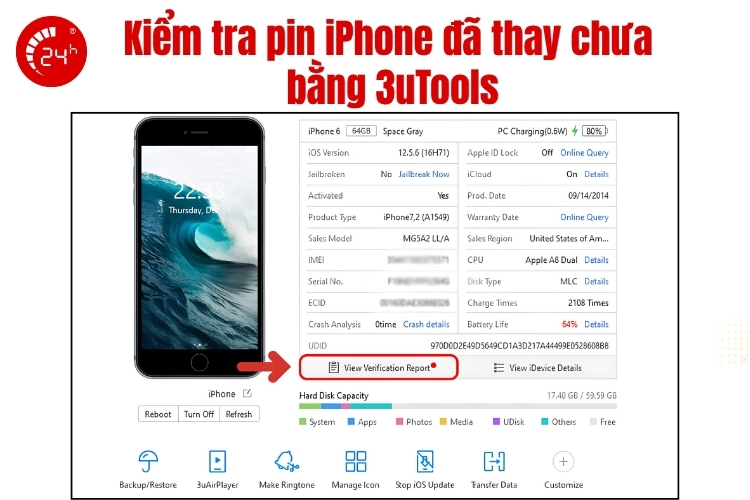 Kiểm tra pin iPhone bằng phần mềm 3uTools B2
