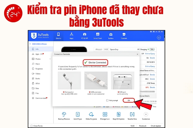 Kiểm tra pin iPhone cũ bằng 3uTools B1
