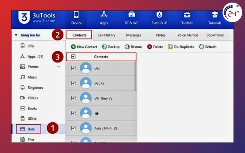 cách lấy lại danh bạ trên iphone bằng phần mềm 3uTools