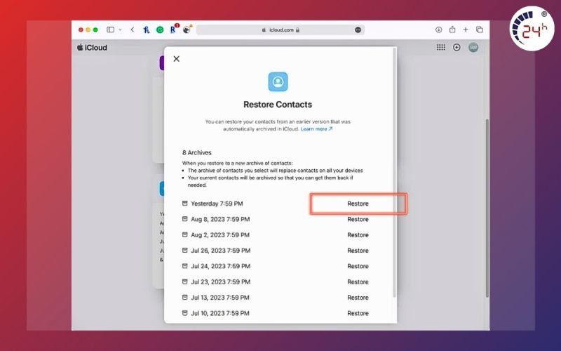 cách lấy lại danh bạ trên icloud