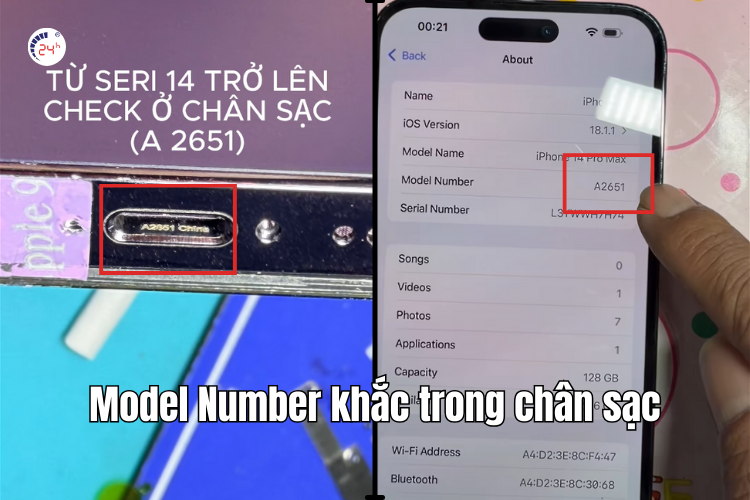 Model Number dưới chân sạc