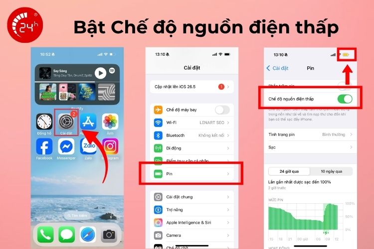Bật chế độ nguồn điện thấp làm sạc pin nhanh hơn cho iPhone