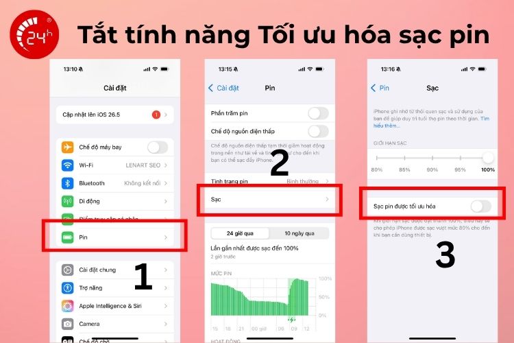 Tắt tính năng tối ưu hóa sạc pin