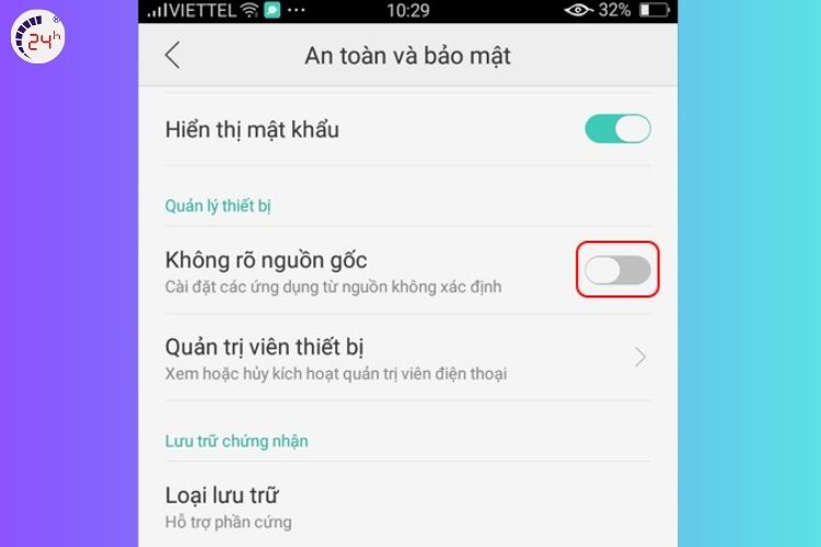 Bước 3 của bật tính năng cài đặt ứng dụng từ nguồn không xác định trên Android 7 trở xuống