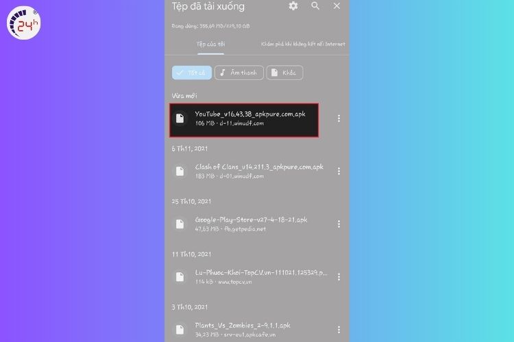 Bước 2 của cách cài đặt Youtube phiên bản cũ cho Android