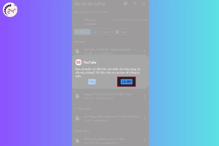 Bước 3 của cách cài đặt Youtube phiên bản cũ cho Android