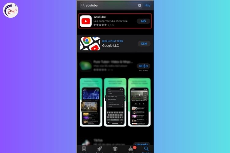 Nhấn mở biểu tượng ứng dụng Youtube trong App Store