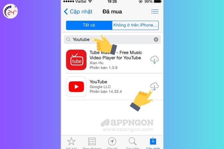 Nhấn Get hoặc biểu tượng Cloud với mũi tên xuống để bắt đầu tải Youtube