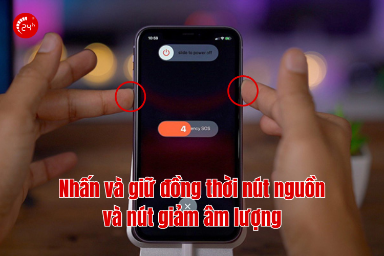 giữ nút nguồn và nút giảm âm lượng