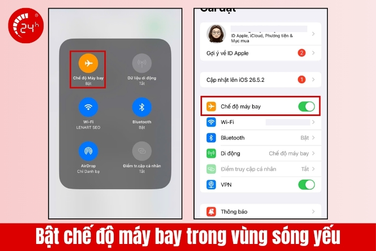 Bật chế độ máy bay ở vùng sóng yếu trên iOS 15