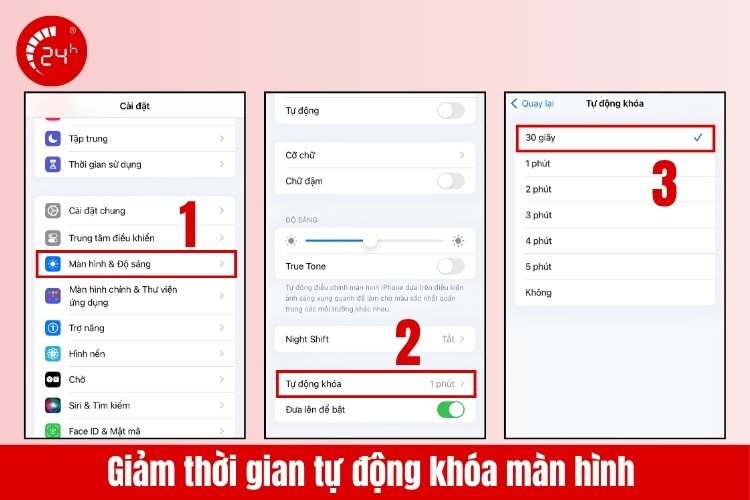 Giảm thời gian tự động khoá màn hình trên iPhone iOS 15