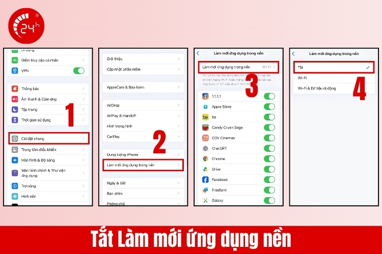 Tắt tính năng làm mới ứng dụng trong nền để tiết kiệm pin iOS 15