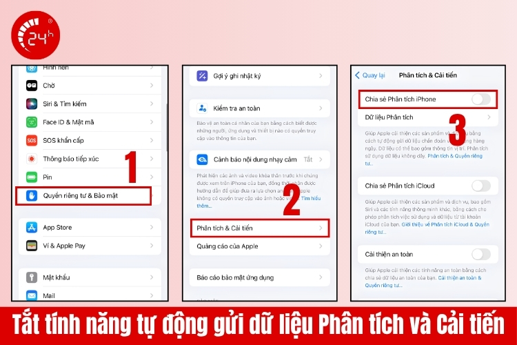 Tắt tính năng tự động gửi dữ liệu phân tích cải tiến iOS 15