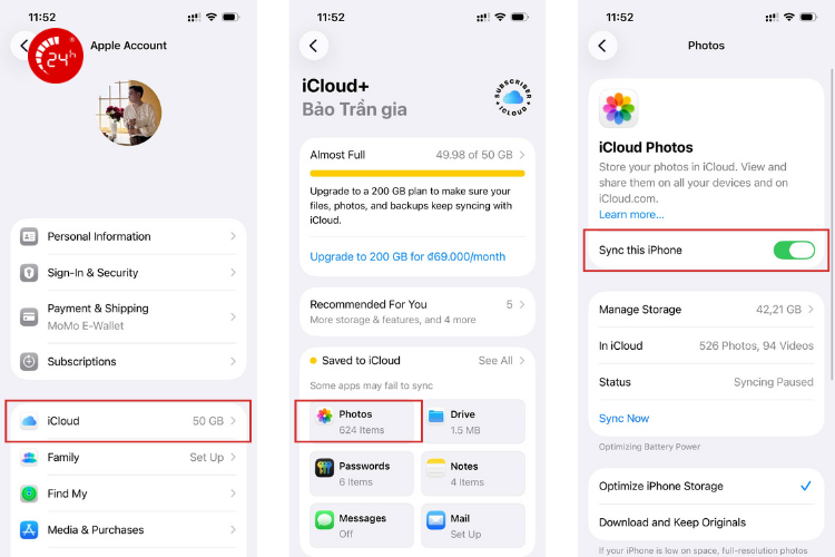 cách sao lưu ảnh lên icloud