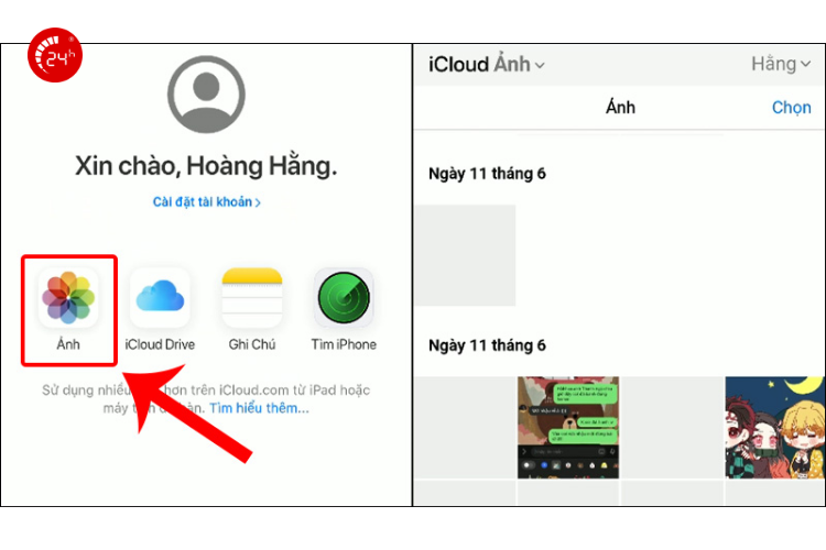 xem ảnh trong icloud trên web