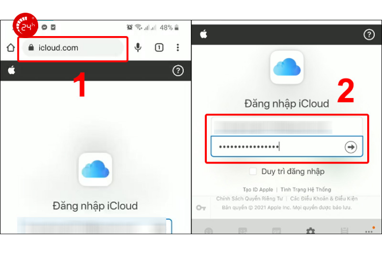 đăng nhập icloud trên web
