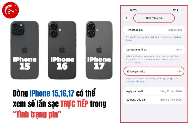 cách kiểm tra pin trên iphone 15 16 17