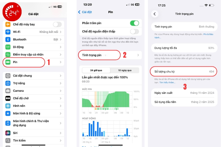 cách xem số lần sạc pin trên iphone