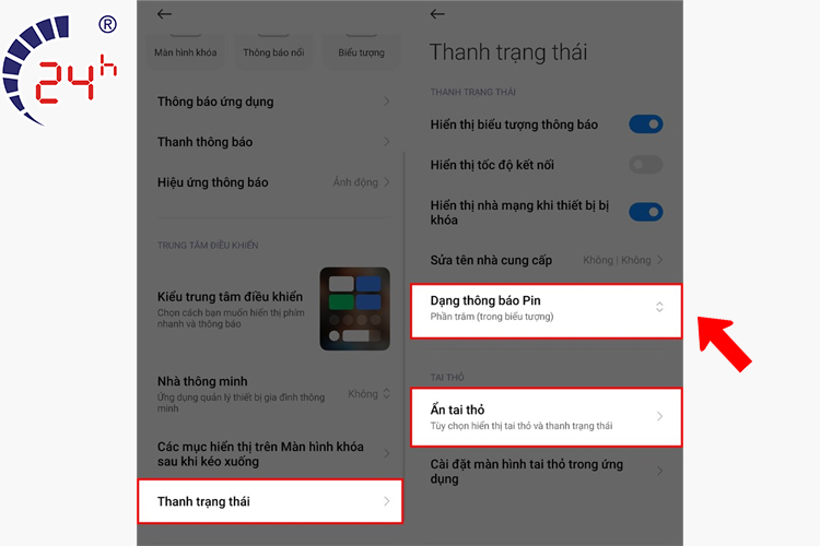 cài hiển thị phần trăm pin cho Android