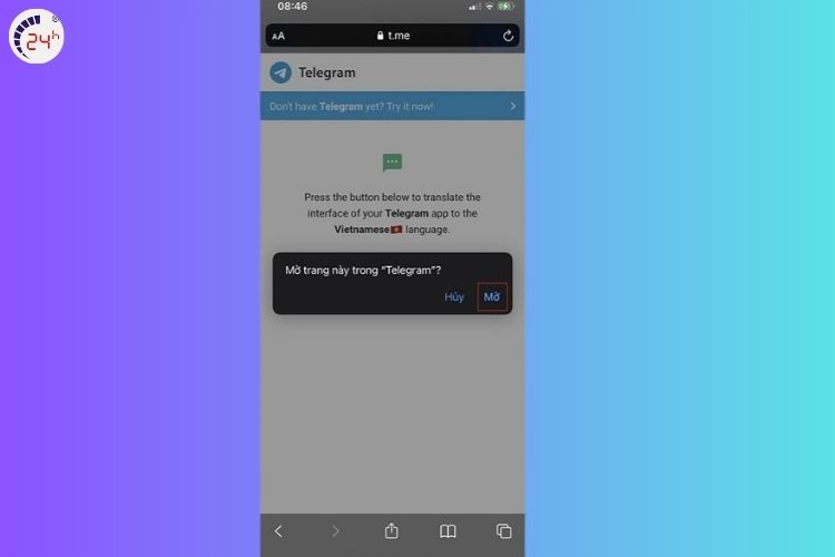Bước 1 của cách cài đặt tiếng Việt cho Telegram tiếng Việt trên điện thoại