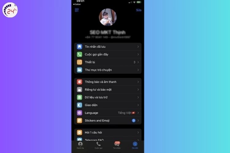 Bước 3 của cách cài đặt tiếng Việt cho Telegram tiếng Việt trên điện thoại