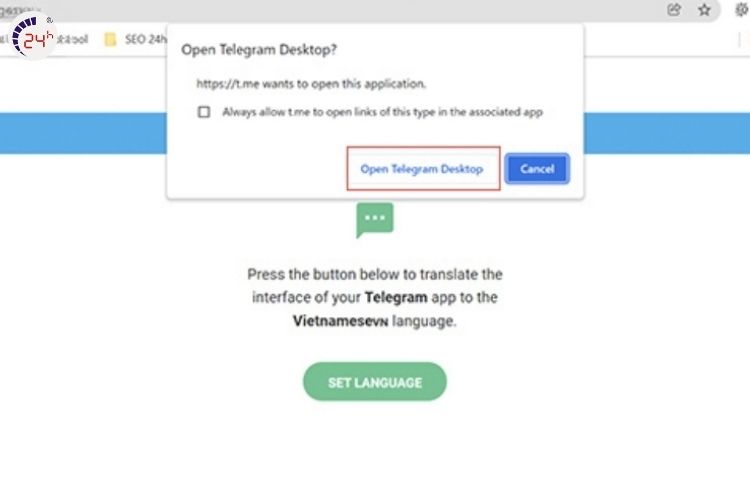 Bước 1 của cách cài đặt tiếng Việt cho Telegram tiếng Việt trên máy tính