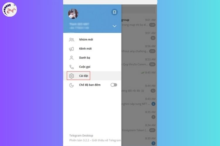 Bước 1 của cách cài đặt ngôn ngữ khác cho Telegram