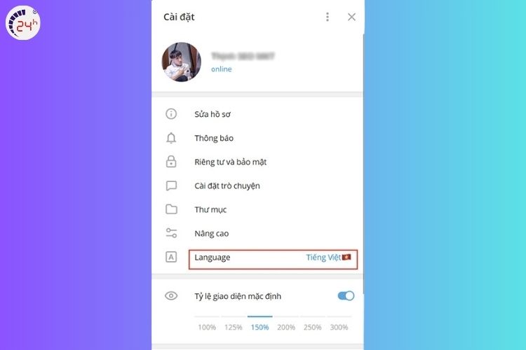 Bước 2 của cách cài đặt ngôn ngữ khác cho Telegram