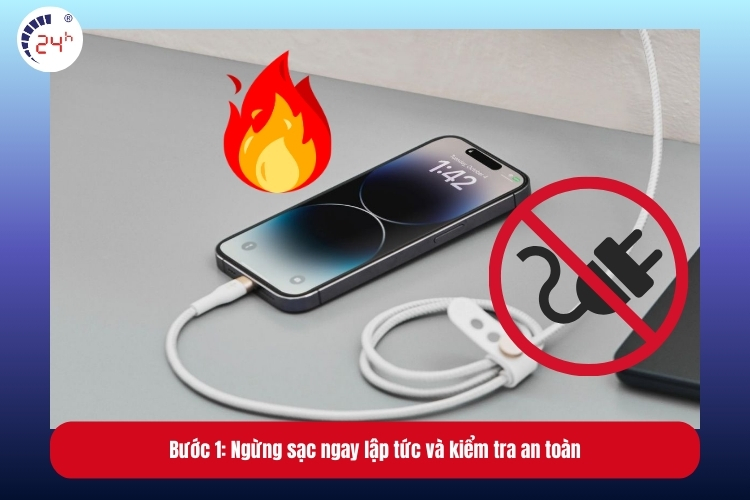 Bước 1: Ngừng sạc ngay lập tức và kiểm tra an toàn