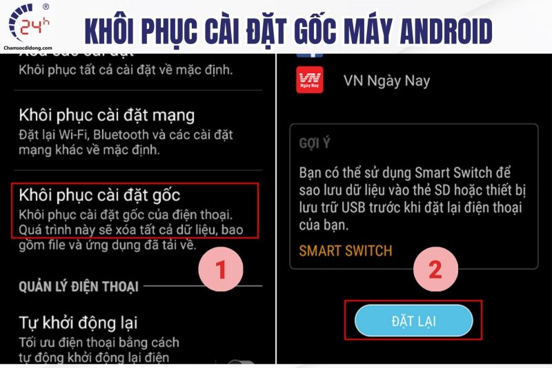 Khôi phục cài đặt gốc cho màn hình điện thoại Android bị cháy