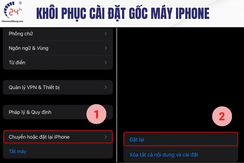 Khôi phục cài đặt gốc cho màn hình điện thoại iPhone bị cháy