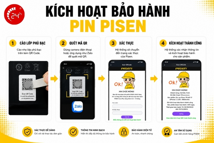 Kích hoạt bảo hành pin Pisen