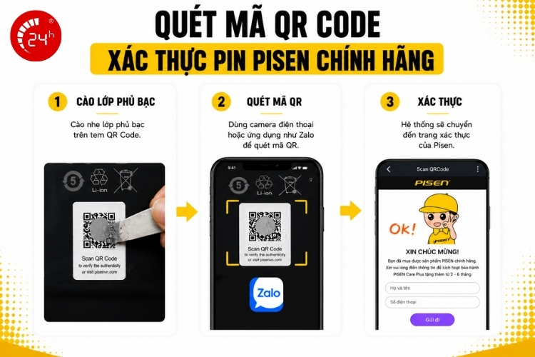 Quét mã QR Code pin Pisen