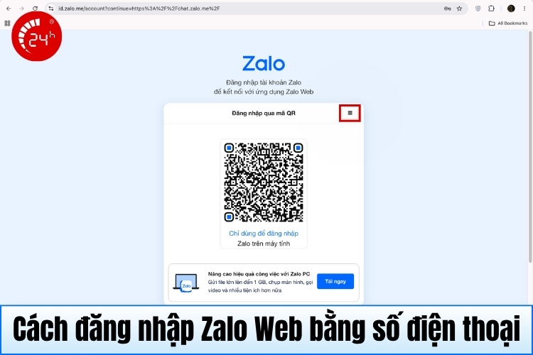 Đăng nhập Zalo Web bằng số điện thoại B1