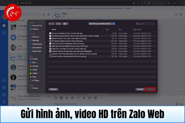 Gửi video trên chat zalo me B2