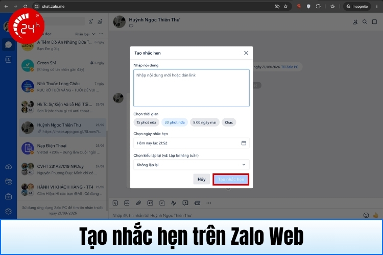 Nhắc hẹ trên Zalo Web B2