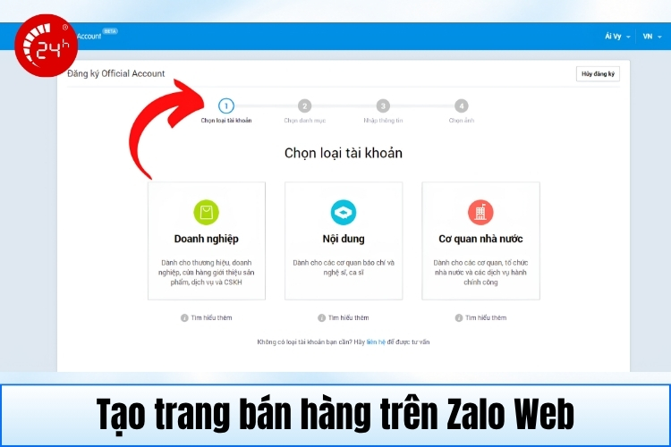 Tạo trang bán hàng trên Zalo Web B1