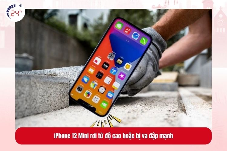 Khi iPhone 12 Mini rơi từ độ cao hoặc bị va đập mạnh, mặt kính lưng dễ bị vỡ do lực tác động