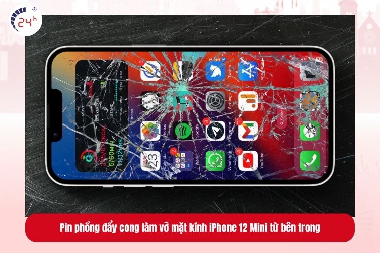 Pin phồng đẩy cong làm vỡ mặt kính iPhone 12 Mini từ bên trong