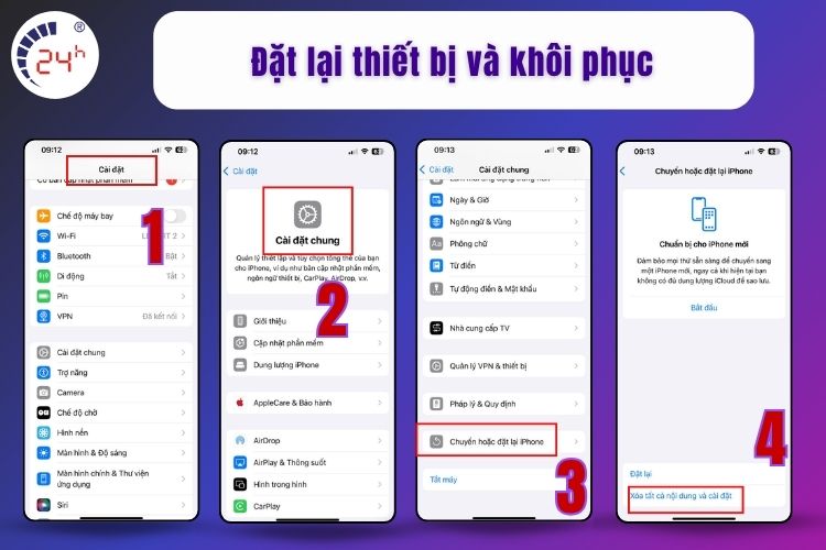 Cài đặt lại thiết bị và khôi phục thiết bị để khắc phục lỗi.