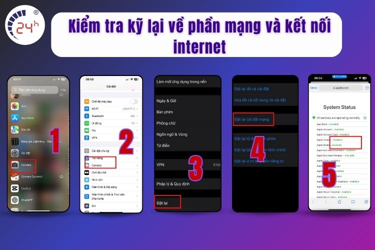 Kiểm tra kỹ lại phần mạng và kết nối internet của thiết bị.