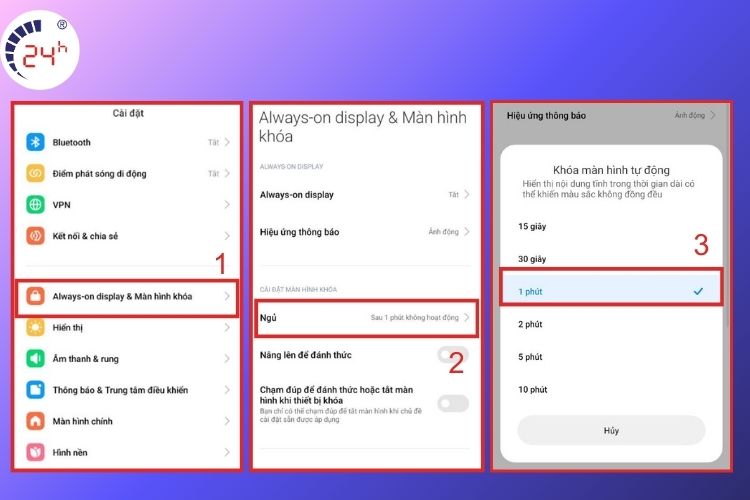 Điều chỉnh thời gian sáng màn hình