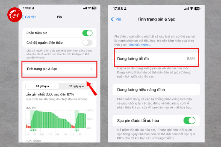 kiểm tra dung lượng pin iphone