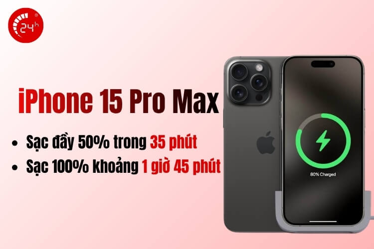 Dung lượng pin iPhone 15 Pro Max sạc bao lâu đầy