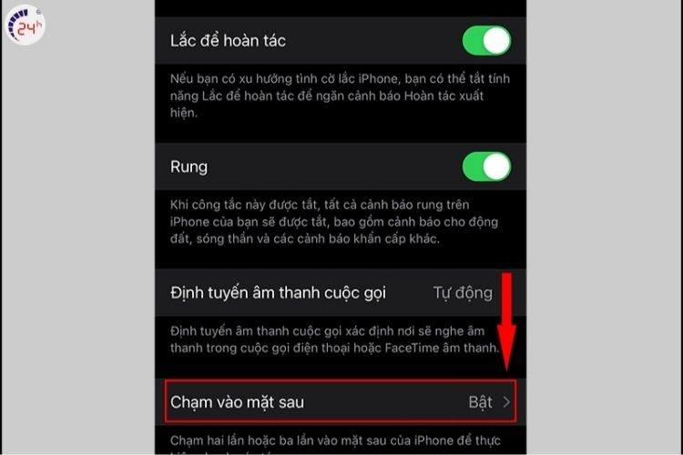 Kéo xuống và chạm vào mặt sau để bật Back Tap