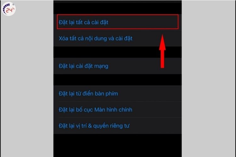 Hãy chọn đặt lại tất cả hoặc xóa tất cả cài đặt